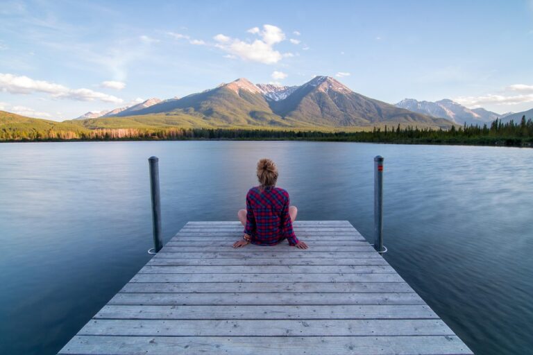 jetty, woman, sitting, relaxing, dock, lake, landscape, outdoors, person, scenery, serene, calm, nature, tranquil, girl, blue landscape, blue relax, blue calm, blue lake